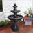 Fountains 3-Tiered Modern Outdoor Fountain for Garden &amp; Patio, Durable Black Stone Concrete | Black | Concrete / Cement