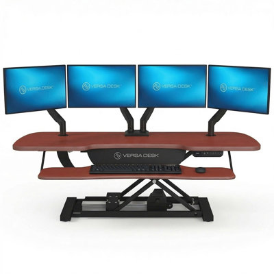 Convertisseur de bureau électrique debout de 48 po VersaDesk PowerPro Elite avec bouton-poussoir réglable en hauteur et port de charge USB, cerise