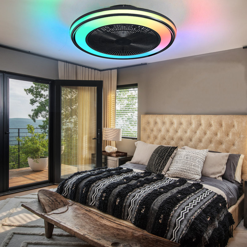 Makaiyla 20" Smart Dimmable RGB Flush Mount Ceiling Fan Lights with Remote/APP/Voice Control, 6 Speeds, Timer, Quiet DC Motor
