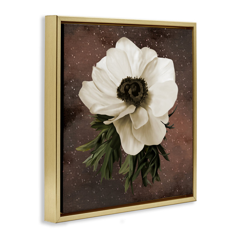 Anemone on Brown Floating Frame, design by Jennifer Stith, 18" H x 18" W, Metallic Gold Floater Frame