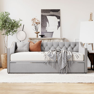 Twin Size Upholstered Daybed With Pop Up Trundle