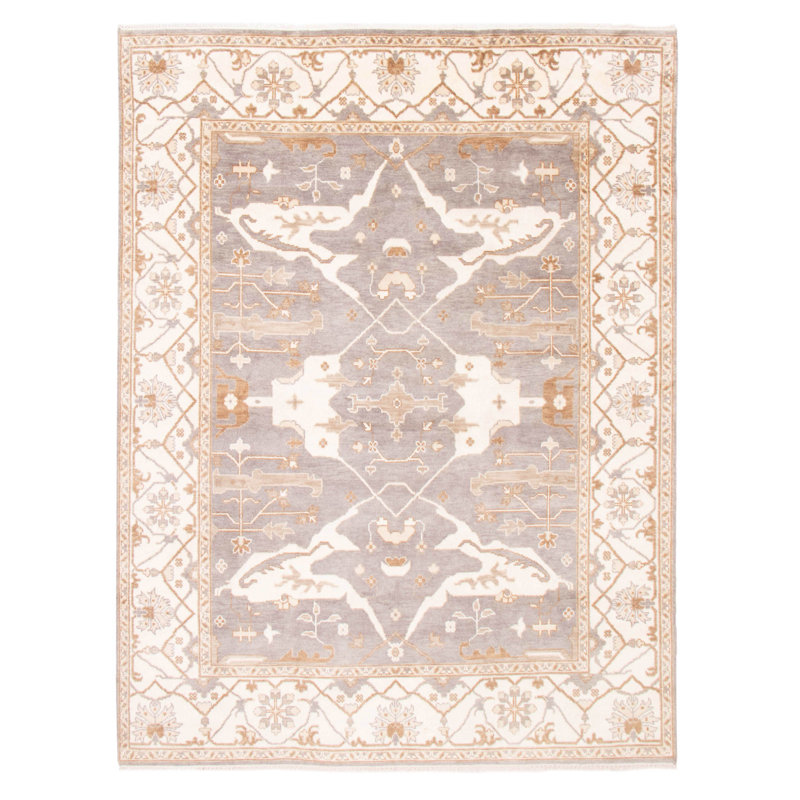 Tapis unique en laine noué à la main gris foncé / crème nouvel âge 9 pi x 12 pi Teonia