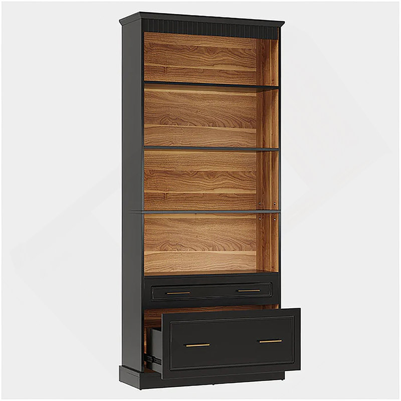 Étagère autoportante, bibliothèque pratique avec tiroirs et tablettes robustes pour un rangement moderne
