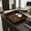 Plateau en bois de noyer massif et en cuir - Organisateur de décoration pour les télécommandes, les clés et les articles essentiels - Solution de rangement minimaliste d'inspiration nordique-1916387396-1916387399-1916387398
