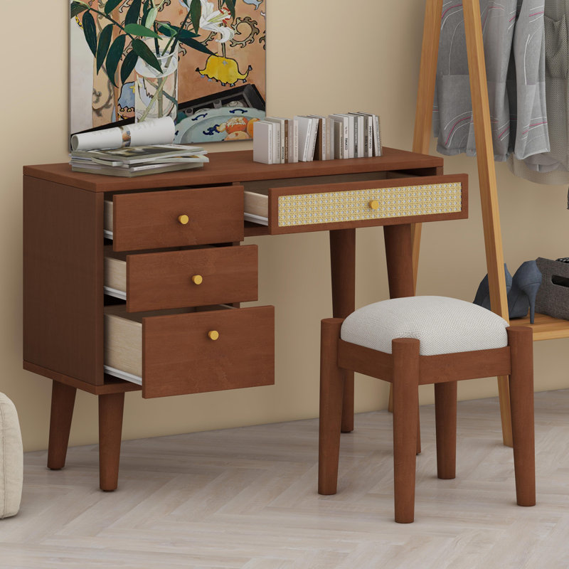 Ensemble coiffeuse rétro avec station de charge intégrée et tabouret