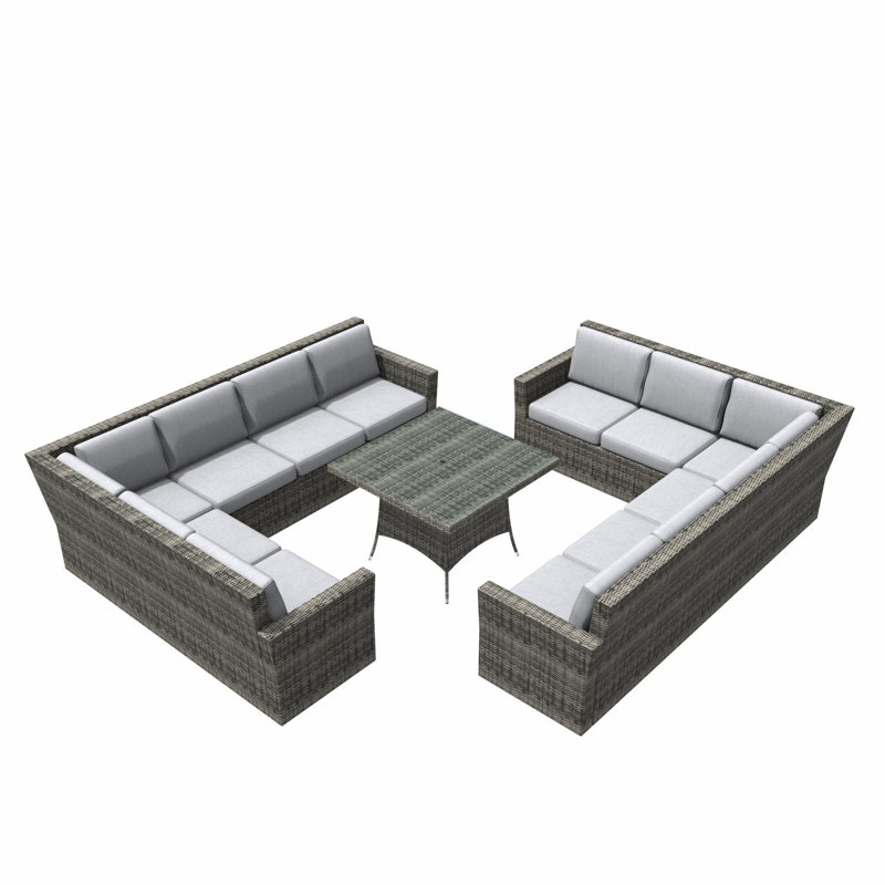 Wicker 12 - Person Patio Conversation Set with Cushions