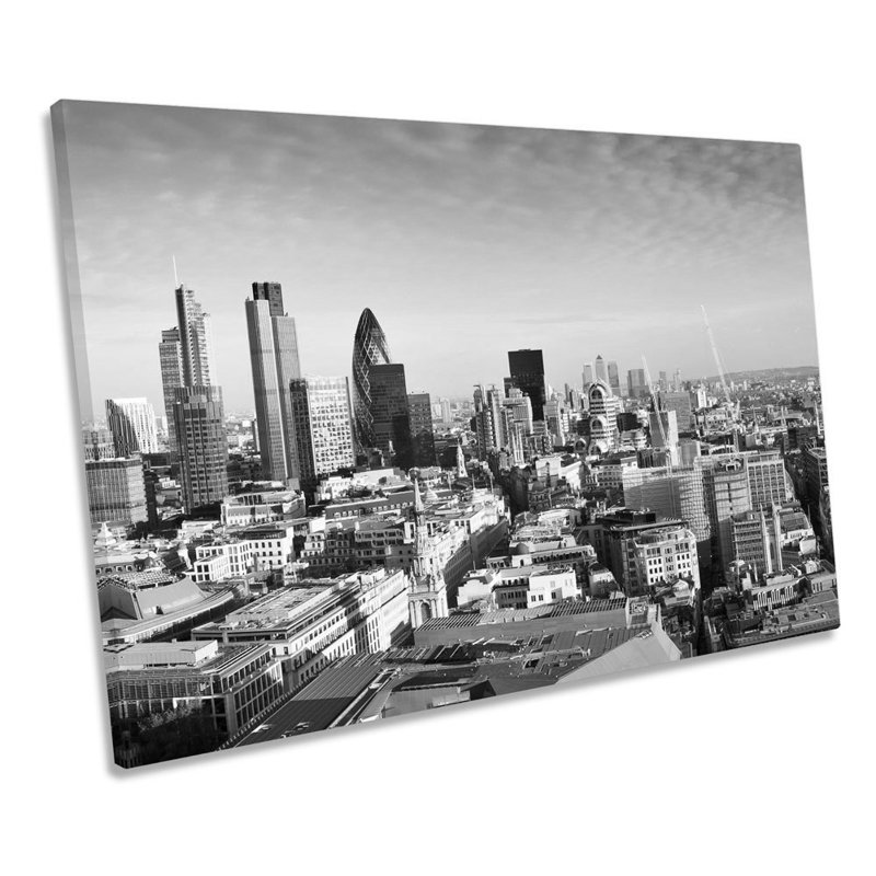 London City Sunset Skyline B&W - Wrapped Canvas Print, 61cm H x 91.4cm W x 4cm D