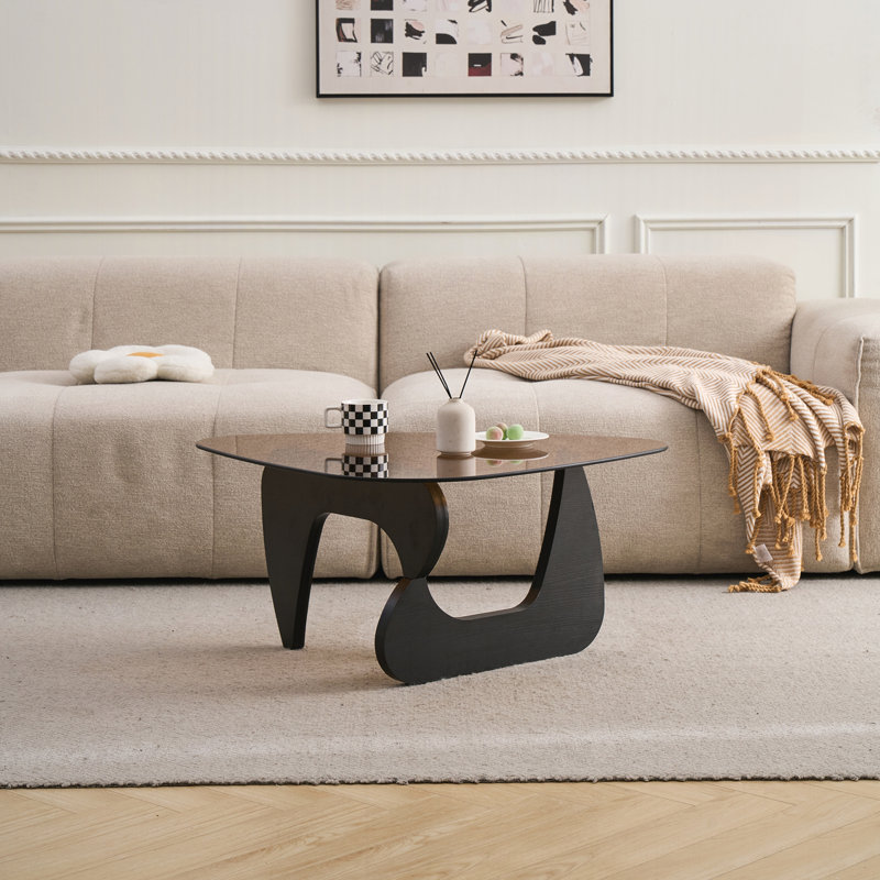 Petite table basse en verre, H 15,74 po x L 43,3 po x l 29,52 po, Brun, Noir