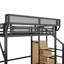Lit mezzanine double avec escalier, lit mezzanine double en métal avec tablettes de rangement, lit mezzanine haut avec garde-robe
