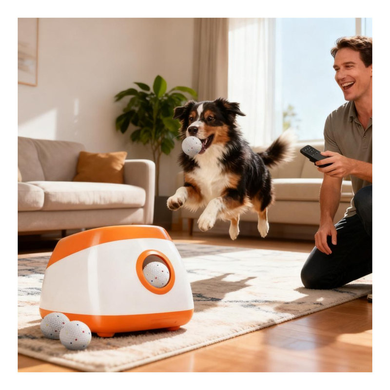 Lance-balles automatique pour chien avec réglages de distance réglables jusqu'à 26-79 pi, jouet interactif en ABS orange