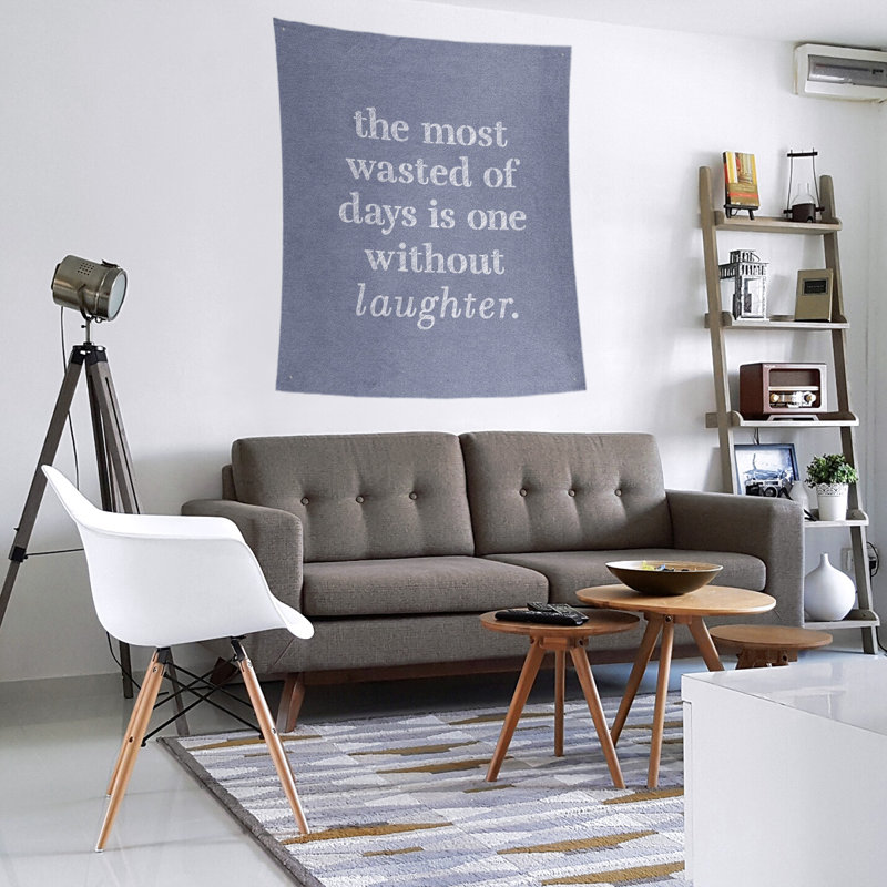 Tapisserie en polyester pour citation de rire, H 27,5 po x l 37,5 po, Bleu / blanc