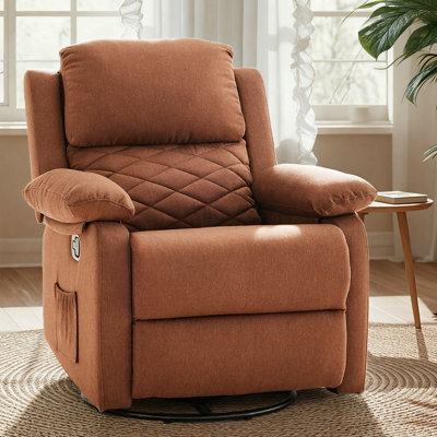 360° Swivel Recliner Chair, Small Rocker Chair for Small Spaces, Upholstered Fabric Glider Recliner Nursery Chair with Side Pockets