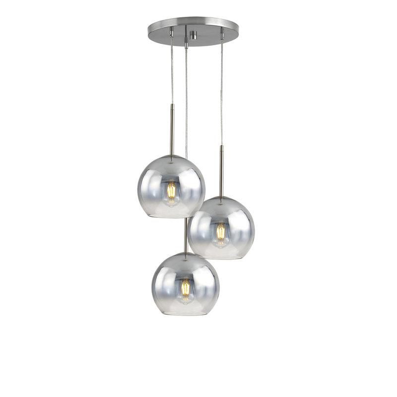 Luminaire suspendu en verre Shynar Globe, Nickel brossé, Chrome