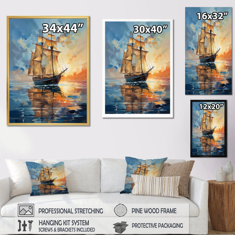 Vierling " Sailboat Abstract Maritime Symphony I " Mixed Media Print, 32" H x 16" W x 1" D, Black Floater Framed