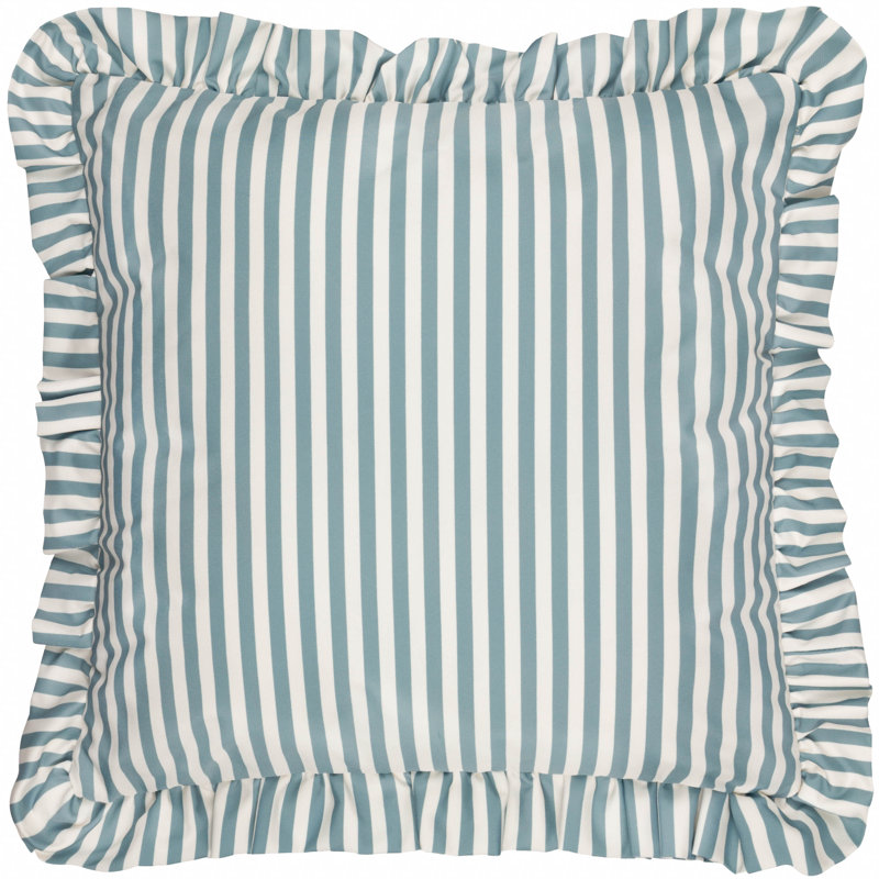 Millie Ruffle Indoor / Outdoor Striped Square Cushion, Blue, Pillow Cover Only - No Insert