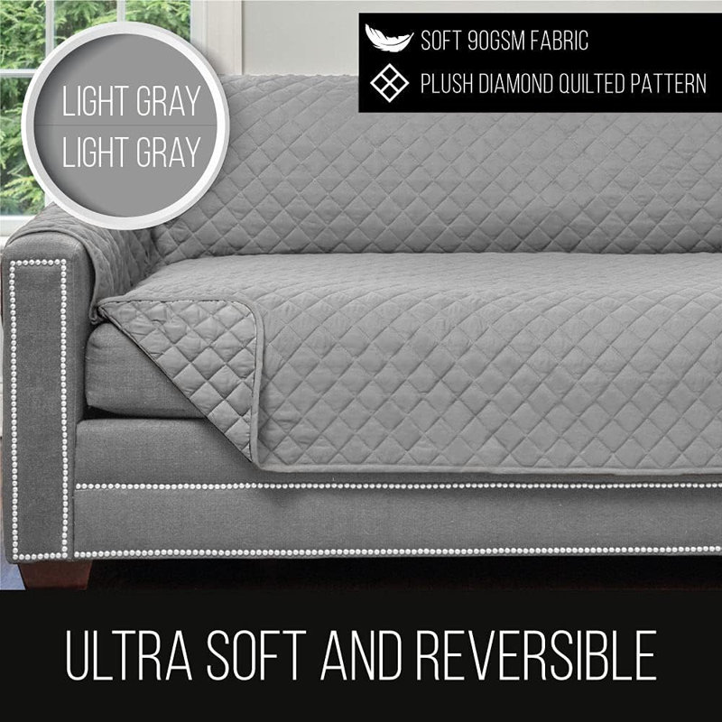Box Cushion Wingback Slipcover, 14" H x 23" W x 22" D, Light Gray/Light Gray Microfiber