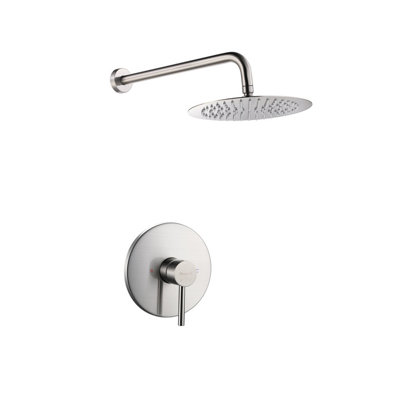 Système de douche rond complet avec valve brute, Nickel brossé