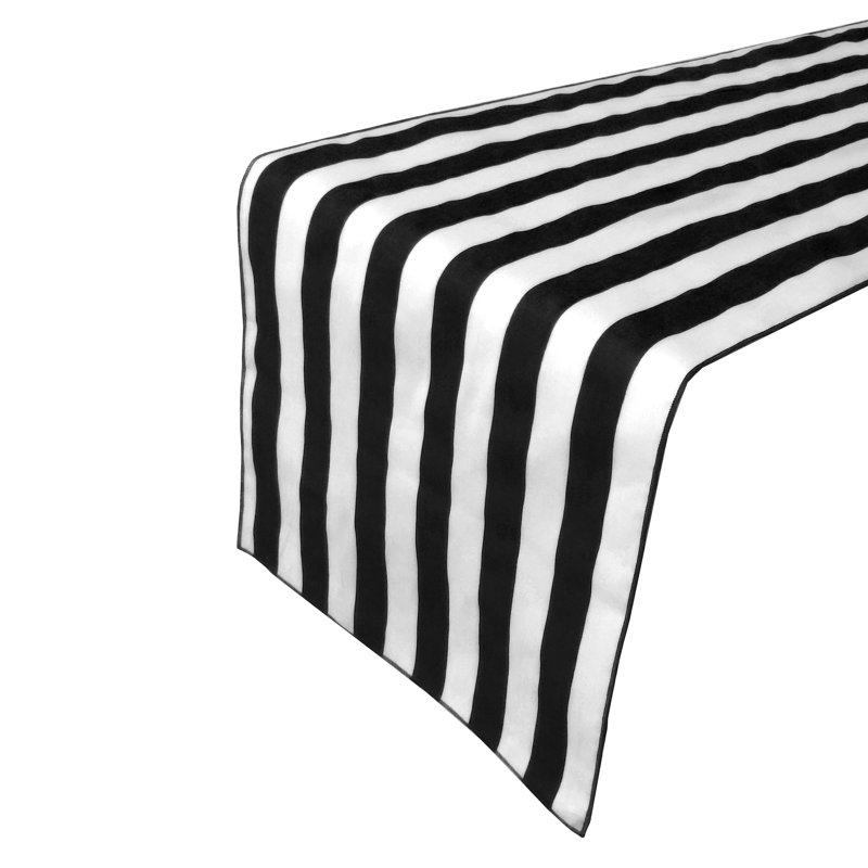 Stripes Print Table Runner, 90" Runner, Black, 24"