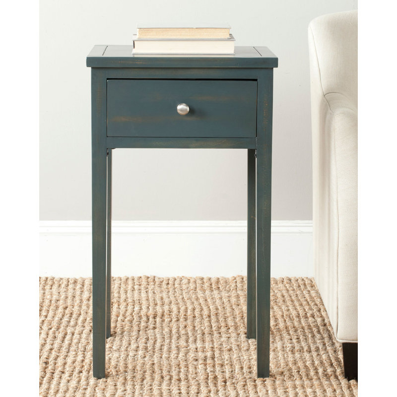 Abel Fazin Pine Nightstand - 30'' H French Farmhouse End Table with One Storage Drawer for Any Room, Dark Teal