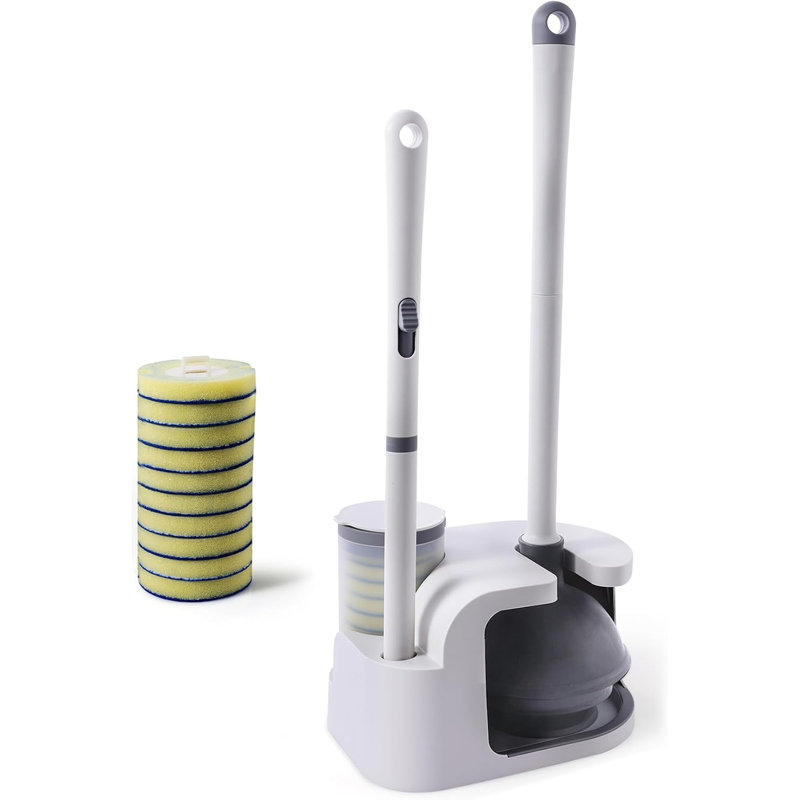 Ensemble brosse et ventouse pour toilettes, ensemble de brosses jetable avec 10 recharges, White