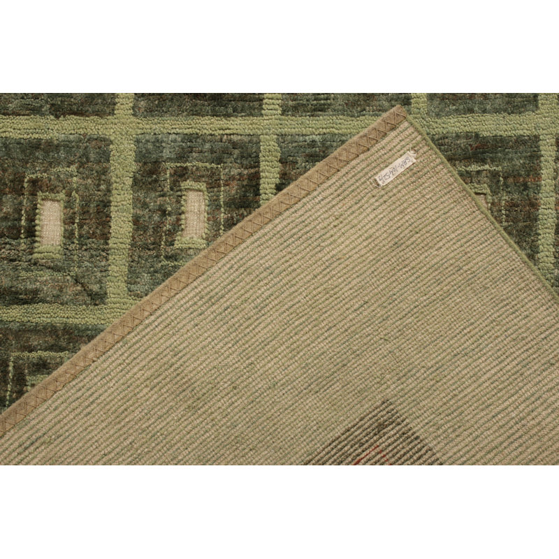 Rug & Kilim’S Art Deco Rug In Green High-Low Geometric Pattern, Rectangle 5' x 7'