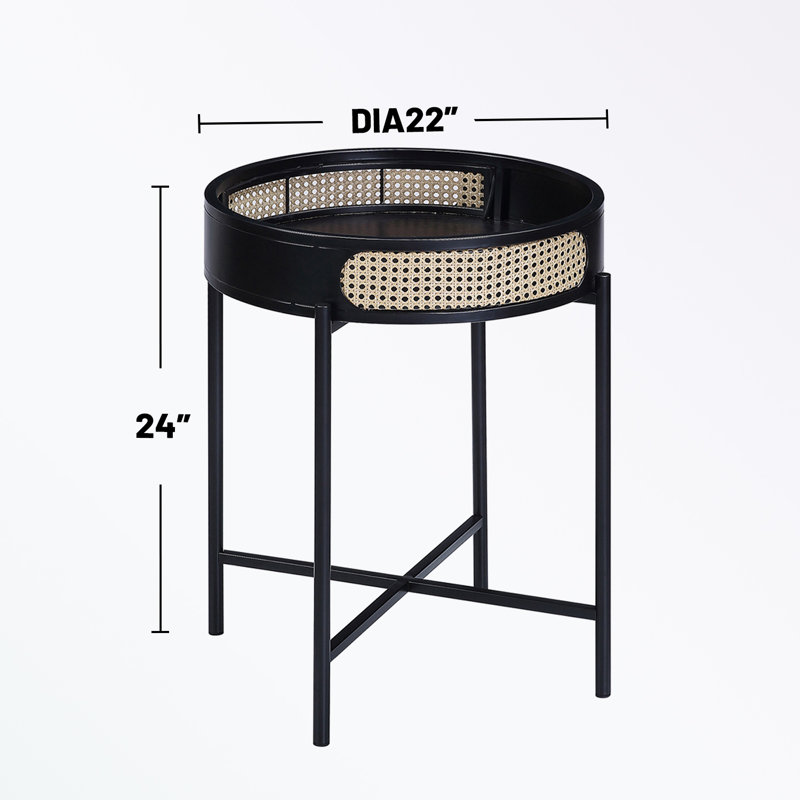 Table de bout ronde avec plateau ouvert et pieds en métal