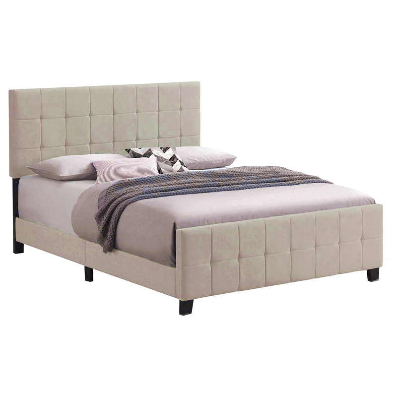 Beige Tufted Upholstered Queen Panel Bed