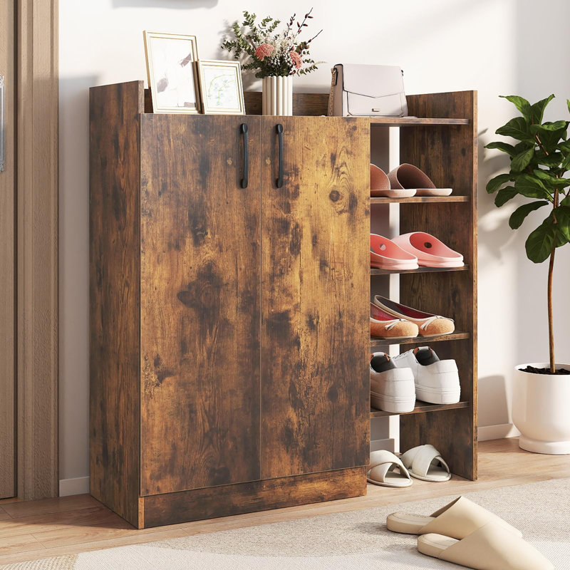 10 Pair Shoe Storage Cabinet, Brown Rustic