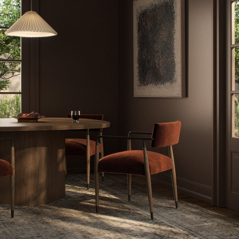 Damari Upholstered Arm Chair, Drifted Oak/Brushed Brass, Altair Sienna