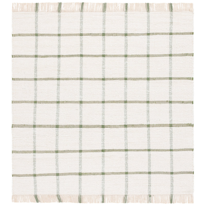 Nuriye Handwoven Recycled Cotton Plaid Rug, Square 6'