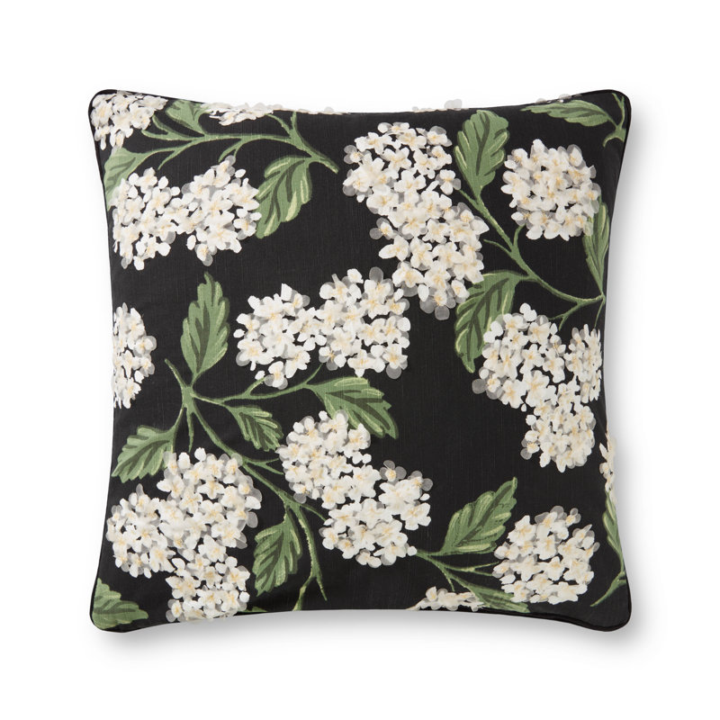 Coussin 22 po x 22 po Rifle Paper Co. x Loloi Hydrangea, Noir, Polyester / bourre de polyester