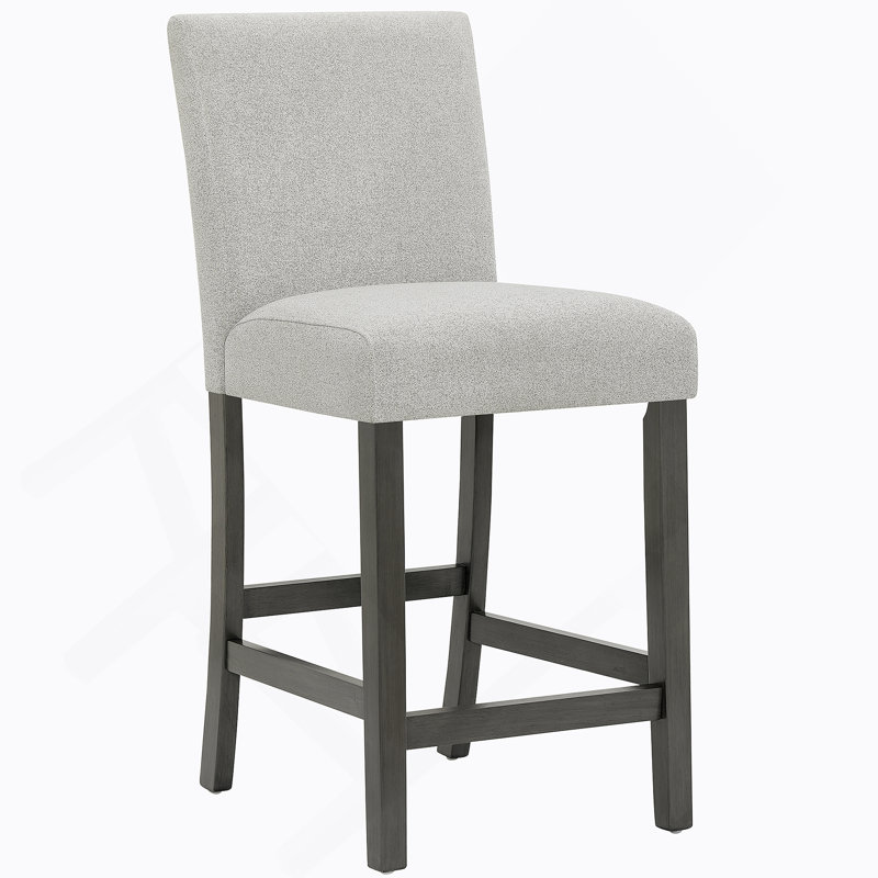 Ensemble de 2 chaises à hauteur de comptoir Luna avec revêtement en tissu, structure en bois et repose-pieds intégré pour une assise confortable.