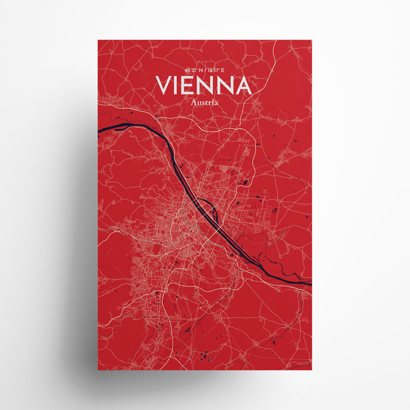 Vienna City Map In Nautical - No Frame Print, 17cm H x 11cm W x 0.05cm D