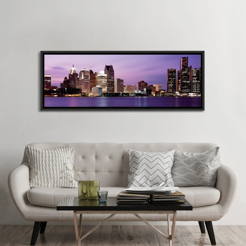 «Detroit, Michigan», reproduction de photo sur toile, H 24 po x l 72 po x P 1,5 po, Toile avec cadre noir