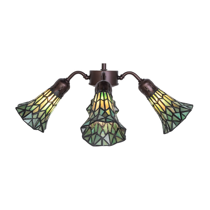 19" Wide Stained Glass Pond Lily 4 Light Fan Light, Green