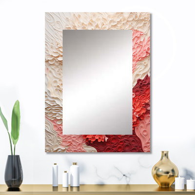 Collage de corail beige et rose - miroir unique corail, grand miroir mural moderne, impression d'art en métal
