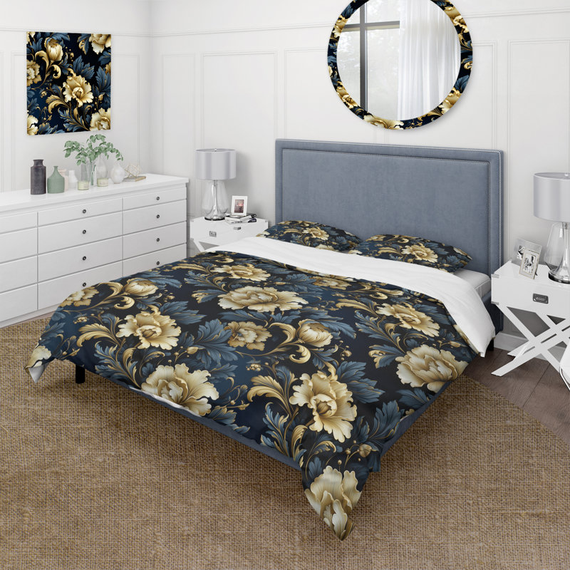 Regal Baroque Flourish Victorian Pattern VI - Ensemble de housse de couette damassé