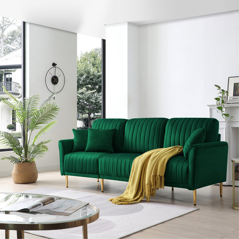 Charmant canapé en velours avec coussins décoratifs pour une vie confortable, Velours mauve, H 37 po x l 78,7 po x P 31,5 po