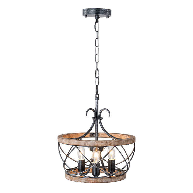 Lustre de style campagnard à 3 lumières avec cage en bois