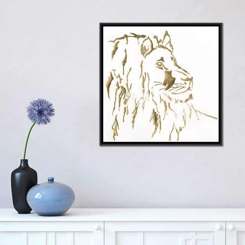 « gilded lion », impression sur toile, H 18 po x l 18 po x P 1,5 po, Toile avec cadre noir, Pas de tapis