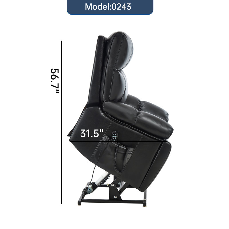 Black Leatheraire Heat Massage Dual Motor Infinite Position Up to 350 LBS Large Electric Power Lift Recliners with Hidden Cup Holders, Power-Remote, Medium-firm and Heavy Duty