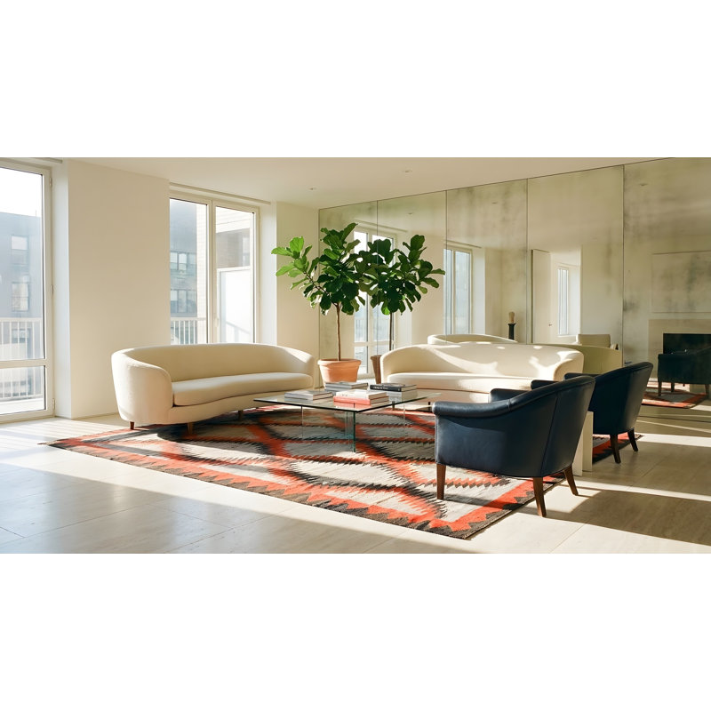 Flatweave Wool Geometric Area Rug in Gray