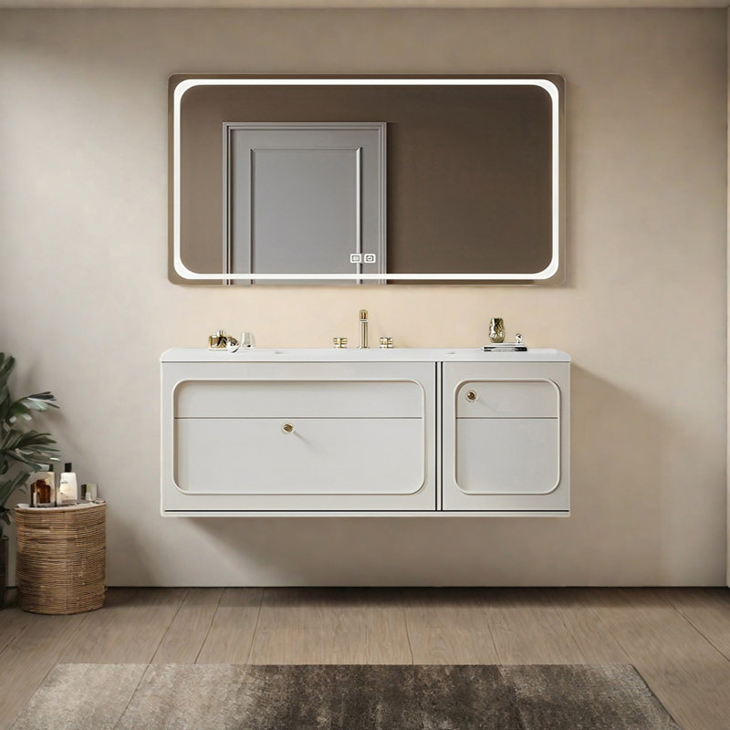 Armoire de salle de bain crème, H 19,68 po x l 55,11 po x P 21,65 po