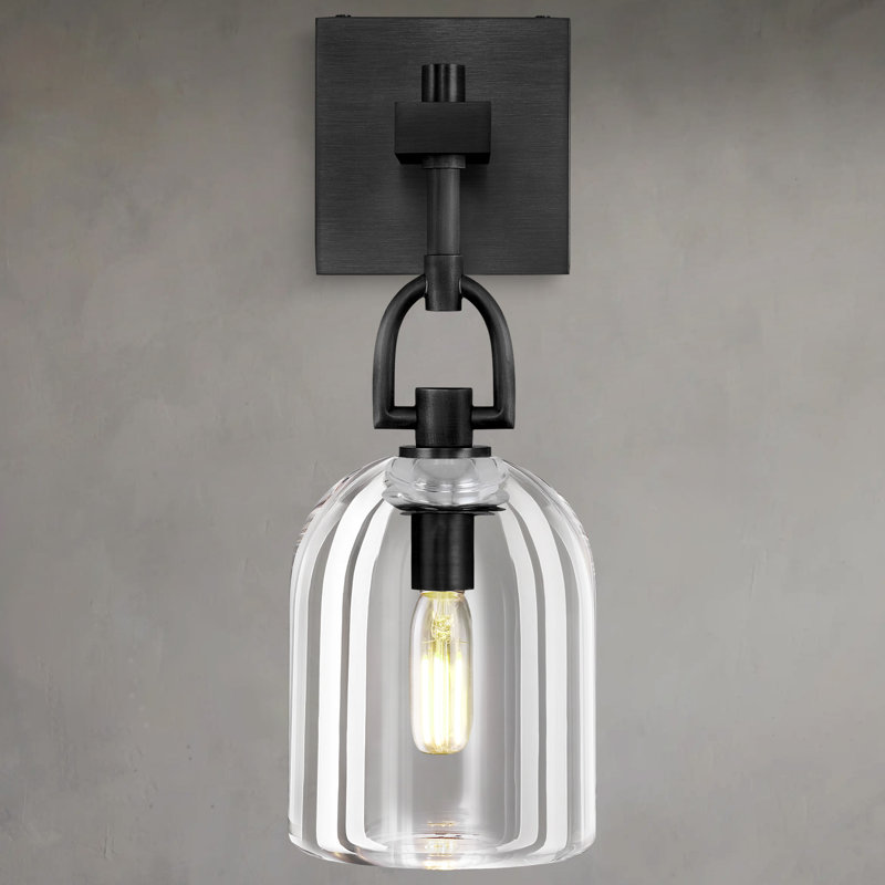 1-light Dimmable Modern Brass Wall Sconce With Bell Clear Glass, Matte Black