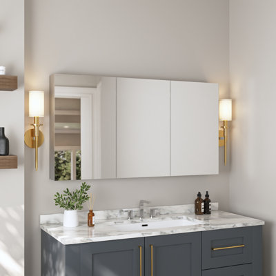 48'' W x 26'' H Surface Mount Frameless 3 Door Medicine Cabinet and 2 Adjustable Shelves