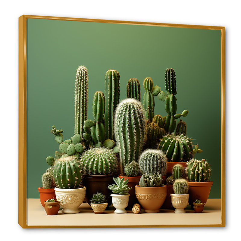 Cactus Jade Juxtaposition I - Cactus, reproduction d'art sur toile, H 24 po x l 24 po x P 1 po, Cadre flottant doré
