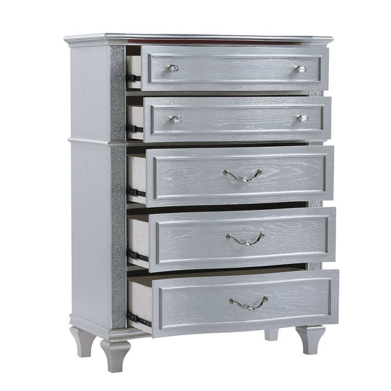 Contemporary Style 5-Drawer Chest made with wood in Silver