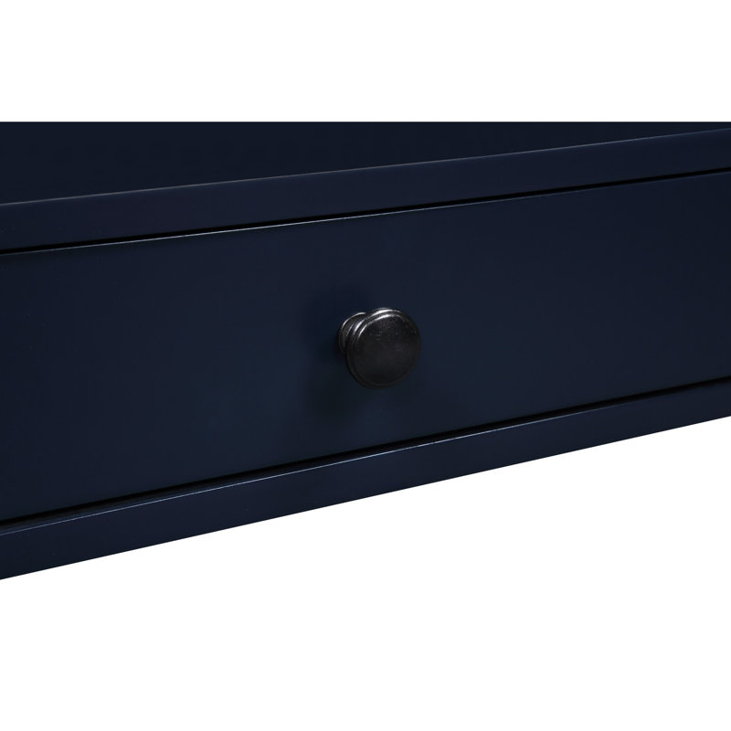 Table de chevet spacieuse bleu nuit avec poignées de tiroir noires, pieds et plateau cannelés bleu marine, Marine