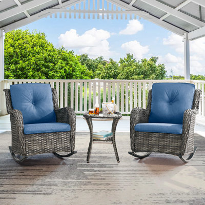 Aschraf Wicker - Person Patio Conversation Set with Cushions