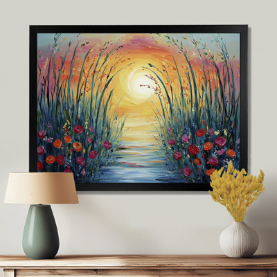 Décoration murale coucher de soleil fleurs sauvages dans la nature III - bambou